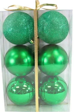 BALLS BOXED 6PC 80MM GREEN SHINY/ MATT