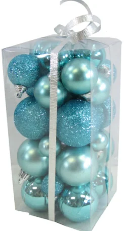 BALLS BOXED 36PC 20/30/40MM ICE BLUE SHINY/ MATT