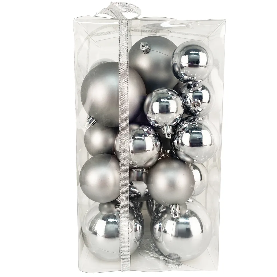 BALLS BOXED 27PC 50/60/80MM PEWTER SHINY/ MATT