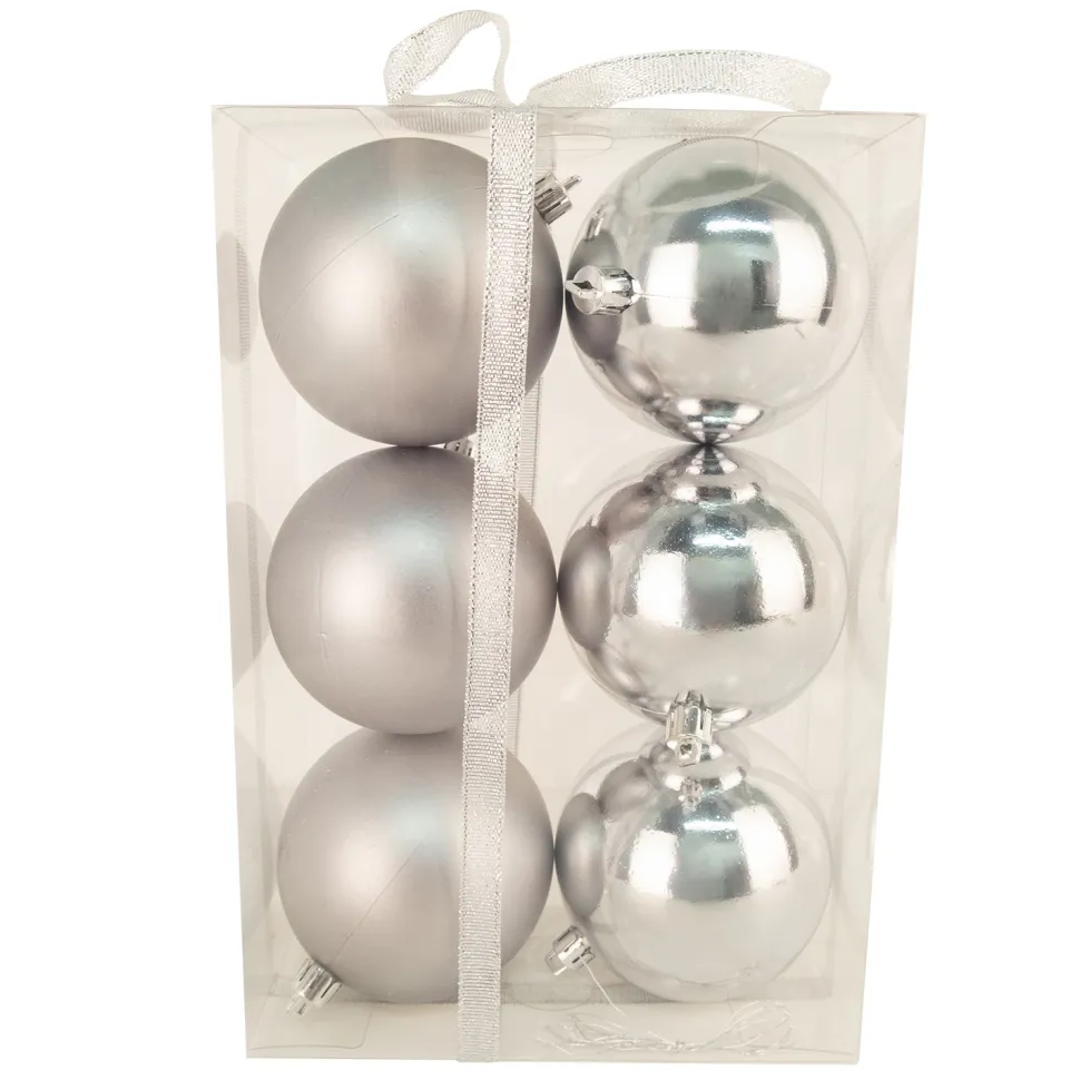 BALLS BOXED 6PC 80MM PEWTER SHINY/ MATT