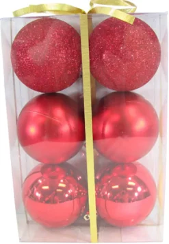 BALLS BOXED 6PC 80MM RED SHINY/ MATT