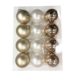 BALLS BOXED 12PC 60MM SHINY/PEARL/MATT – ROSE GOLD/WHITE/LT. CHAMPAGNE
