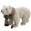 BEAR BEIGE SHERPA WALKING 16.5″x11″ W/ SCARF, NEEDLE PINE, CONE & EUCALYPTUS