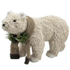 BEAR BEIGE SHERPA WALKING 16.5″x11″ W/ SCARF, NEEDLE PINE, CONE & EUCALYPTUS