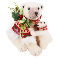 BEAR BEIGE W/ NORDIC SCARF, HOLLY & BERRIES 8″ WHT/GREEN/RED