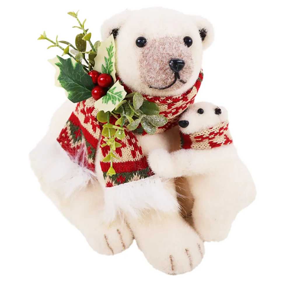 BEAR BEIGE W/ NORDIC SCARF, HOLLY & BERRIES 8″ WHT/GREEN/RED
