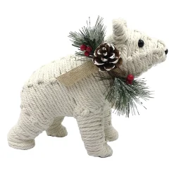 BEAR CREAM/NAT. STANDING KNOTCRAFT 7.5″ CREAM/NATURAL W/ PINE, BERRIES & CONES