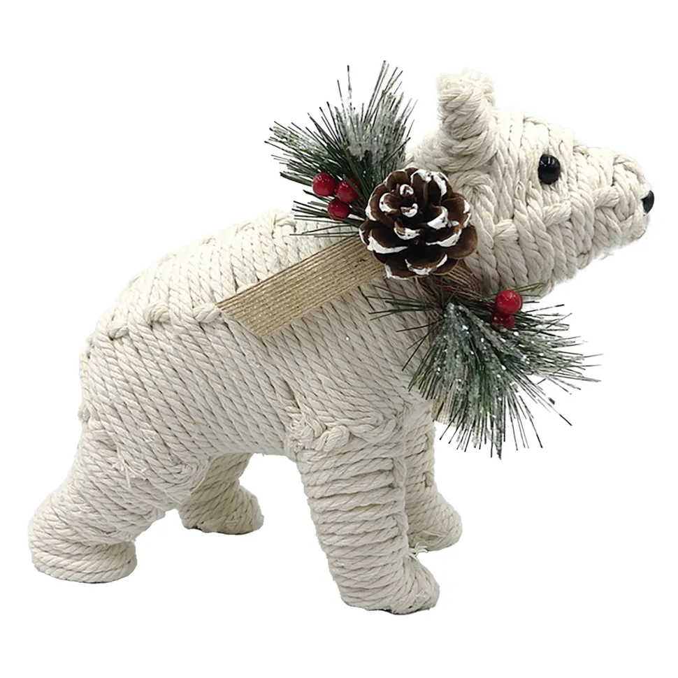 BEAR CREAM/NAT. STANDING KNOTCRAFT 7.5″ CREAM/NATURAL W/ PINE, BERRIES & CONES