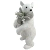 BEAR WHITE STANDING FAUX GRASS 6.5″x15″ W/ SCARF, FROSTED PINE & BERRIES