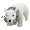 BEAR WHITE STANDING FAUX GRASS 9.5″x5.5″ W/ SCARF, FROSTED PINE & BERRIES