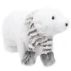 BEAR WHITE WALKING 6.5″ WHITE FAUX FUR W/ WHT/GRAY FUR SCARF