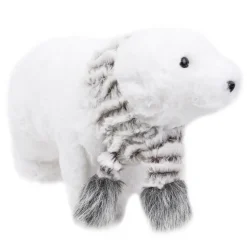 BEAR WHITE WALKING 6.5″ WHITE FAUX FUR W/ WHT/GRAY FUR SCARF