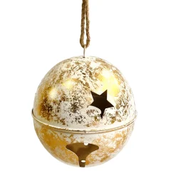 BELL GOLD/WHITE 9.5″ (JINGLE) METAL W/ SISAL ROPE HANGER