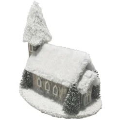 BIRCH LOOK CHURCH 10″x9.5″ SNOW ROOF LED LIGHT-UP W/ TIMER