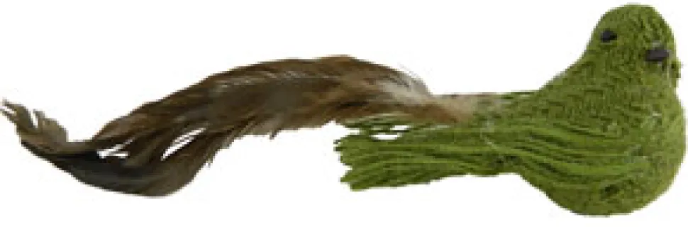 BIRD GREEN 12″ W/BURLAP & LONG TAIL