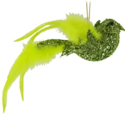 BIRD GREEN CHARTREUSE 7″ W/FEATHER TAIL/GLITTER