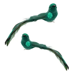 BIRD GREEN FABRIC WITH GLITTER GREEN 7″ 2 STYLES WITH CLIP