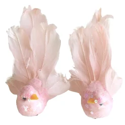 BIRD PINK FEATHERS/FABRIC 6″ PINK GLITTER & SEQUINS W/ CLIP 2 ASSTD.