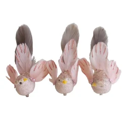 BIRD PINK FEATHERS/FABRIC 6.5″ PINK GLITTER & BEADS W/ CLIP 3 ASSTD.