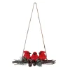 BIRD RED CARDINAL 12″ X3.5″ ON FROSTED TWIGS WITH PINE & CONE 3-BIRDS