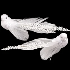 BIRD WHITE 8″ W/ CLIP, SEQUIN AND FEATHER TAIL W/ GLTR 2/S