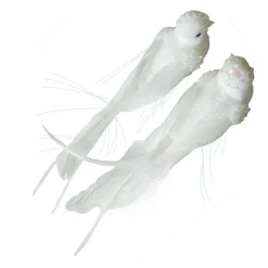 BIRD WHITE 8.5″ W/ GLITTER & BEADS 2/S W/ CLIP