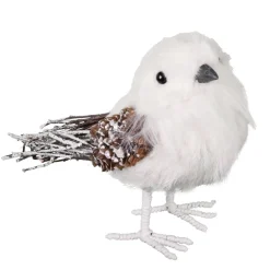 BIRD WHITE/IVORY 5″ FAUX FUR W/ TWIG TAIL