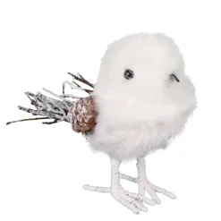 BIRD WHITE/IVORY 6.7″ FAUX FUR W/ TWIG TAIL