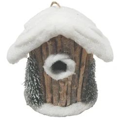 BIRDHOUSE SNOWED/RATTAN 7″ NATURAL/BIRCH LOOK