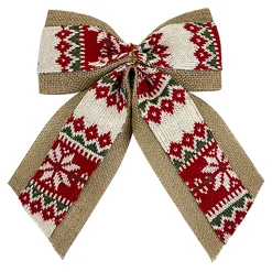 BOW BURLAP/KNITTED FABRIC RED/WHITE 10.5″ W/ NORDIC PRINT