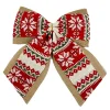 BOW BURLAP/KNITTED FABRIC RED/WHITE 12″ W/ NORDIC PRINT