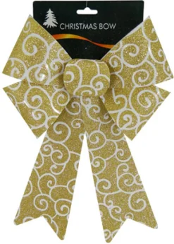 BOW GOLD/ WHITE GLITTER 9″ X 14″ SWIRL PATTERN