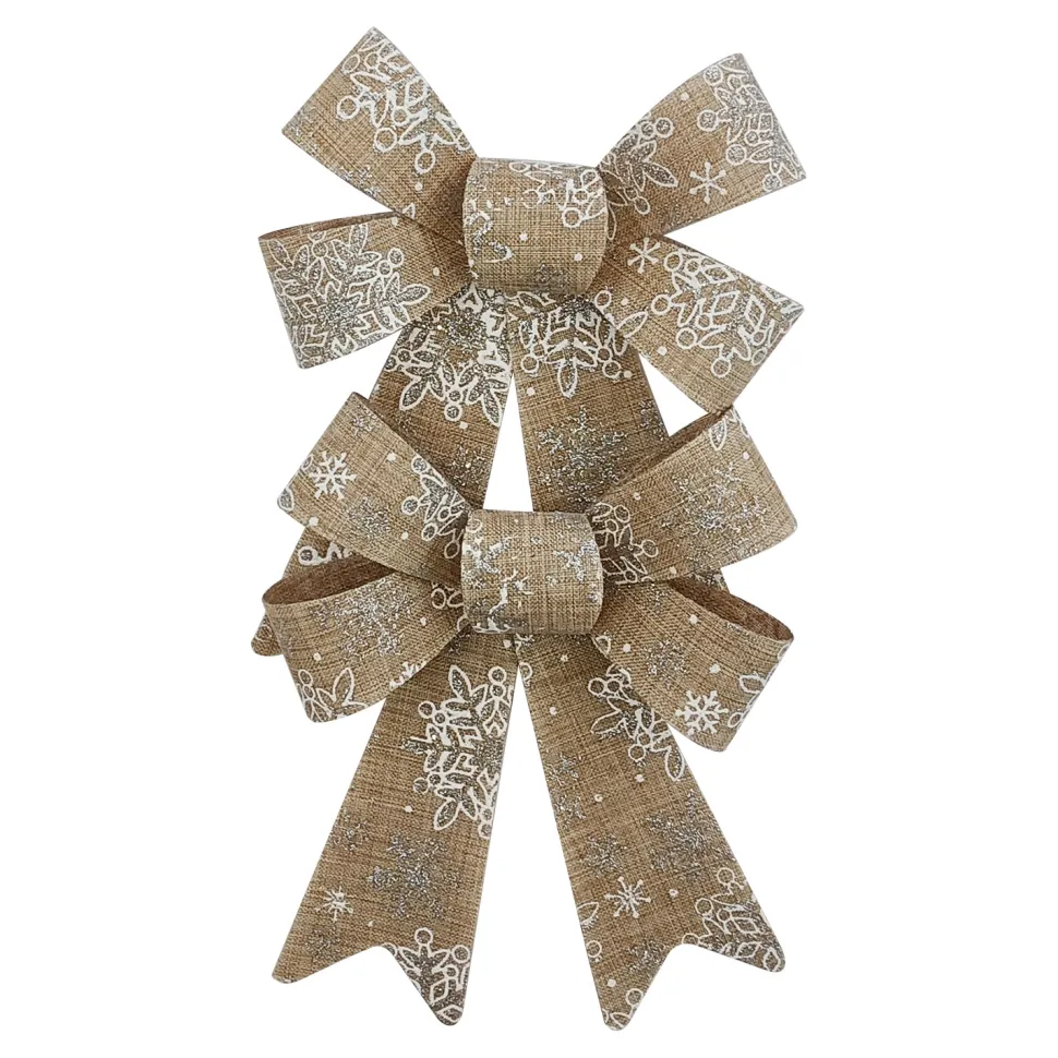 BOW NATURAL 2PC 5.5″x8″ PRE FORMED W/ WHITE SNOWFLAKE