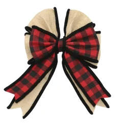 BOW RED/ BLACK PLAID & BURLAP 11″ X 8″