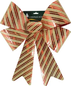 BOW RED/ GOLD GLITTER 14″ X 20″ STRIPE PATTERN