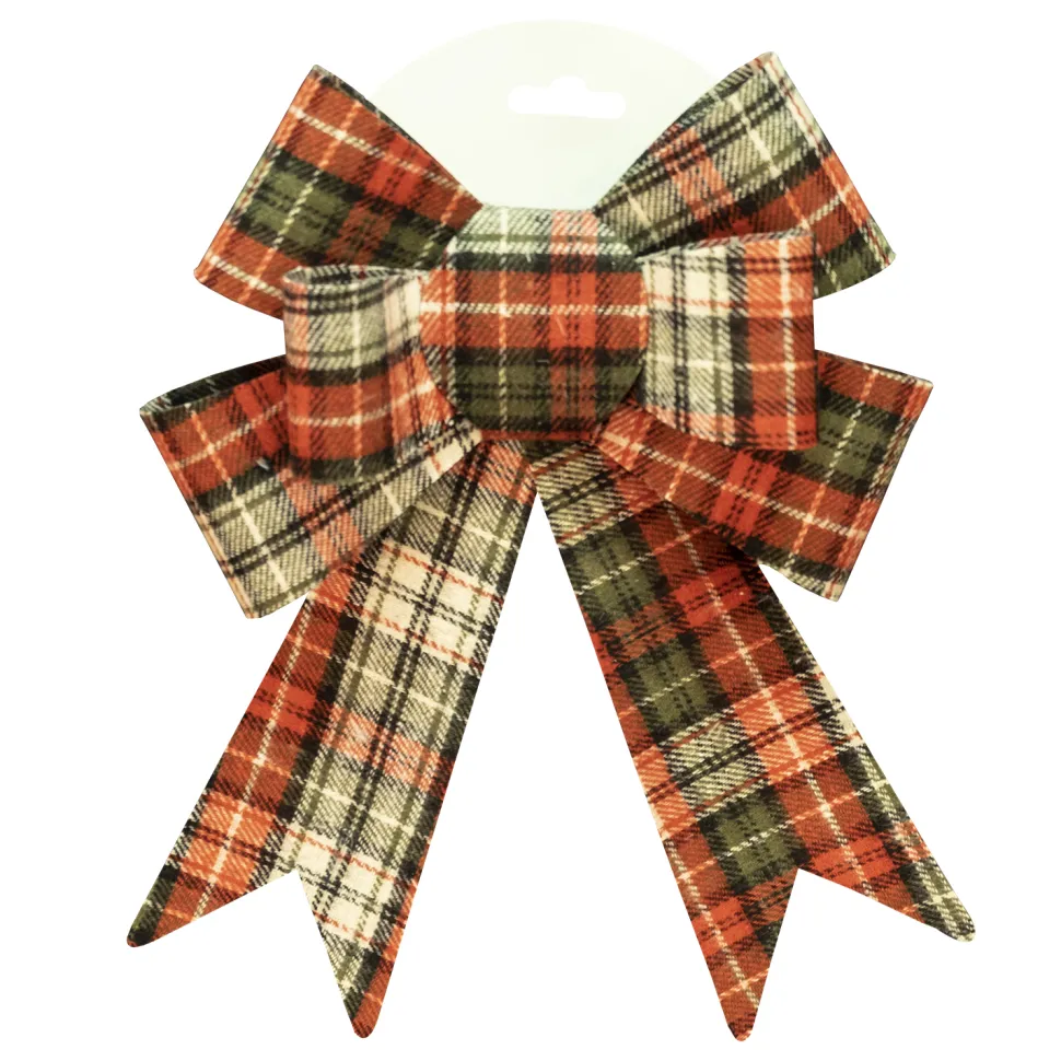 BOW RED/ GREEN/ IVORY PLAID 7″ X 12″