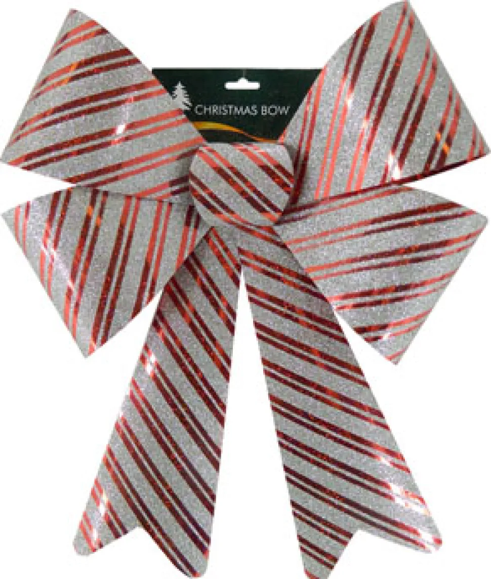 BOW RED/ SILVER GLITTER 14″X20″ STIPE PATTERN