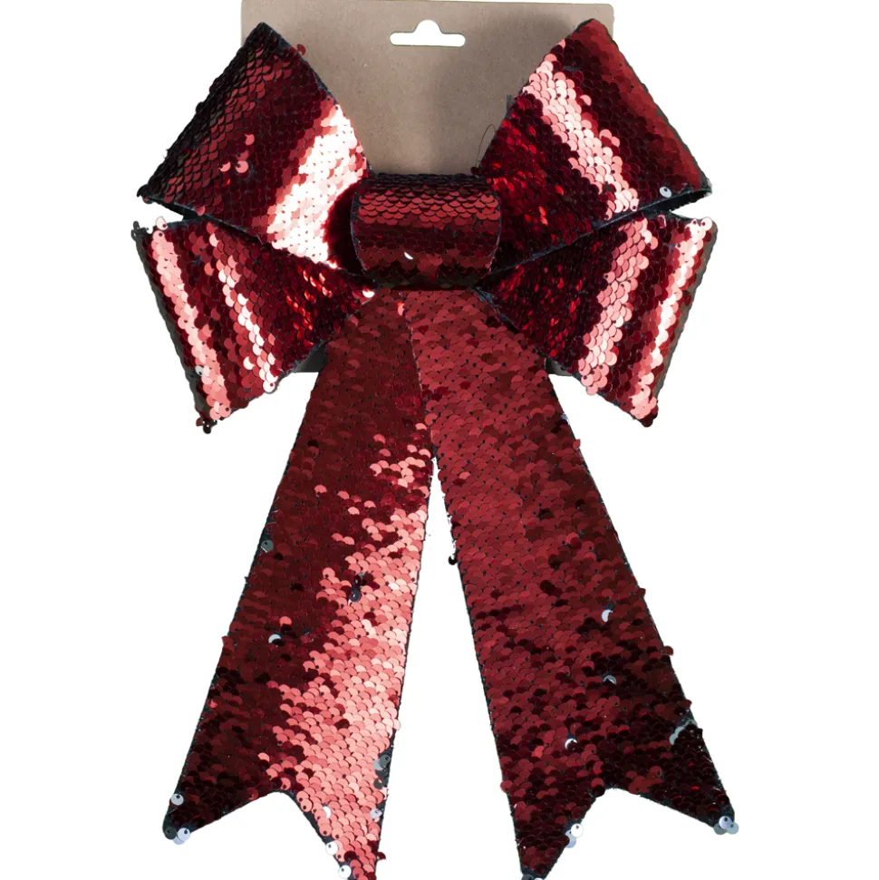 BOW RED/ SILVER 2-TONE SEQUIN 9″ X 15″
