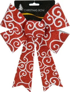 BOW RED/ WHITE GLITTER 8″ X 12″ SWIRL PATTERN