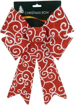 BOW RED/ WHITE GLITTER 9″ X 14″ SWIRL PATTERN