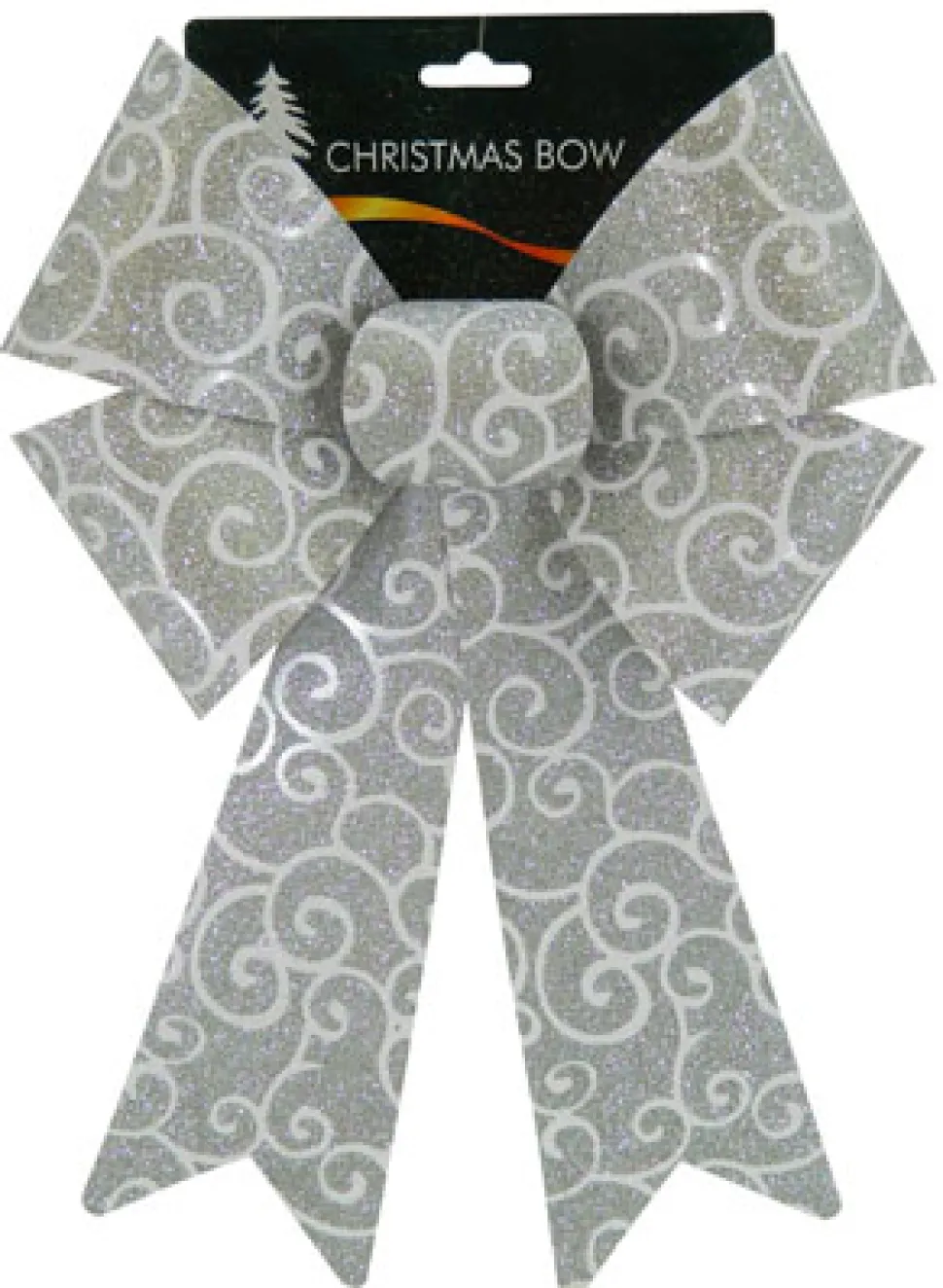 BOW SILVER/ WHITE GLITTER 9″ X 14″ SWIRL PATTERN