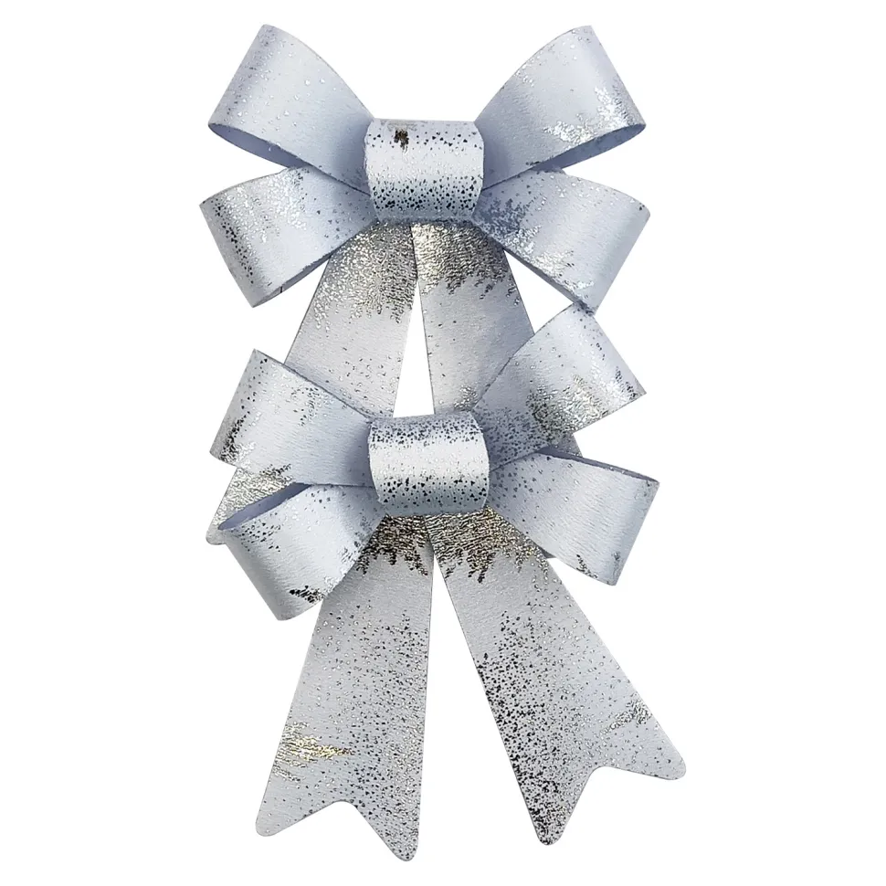 BOW SILVER/WHITE FOIL 2PC 5.5″x8″ PRE FORMED PVC