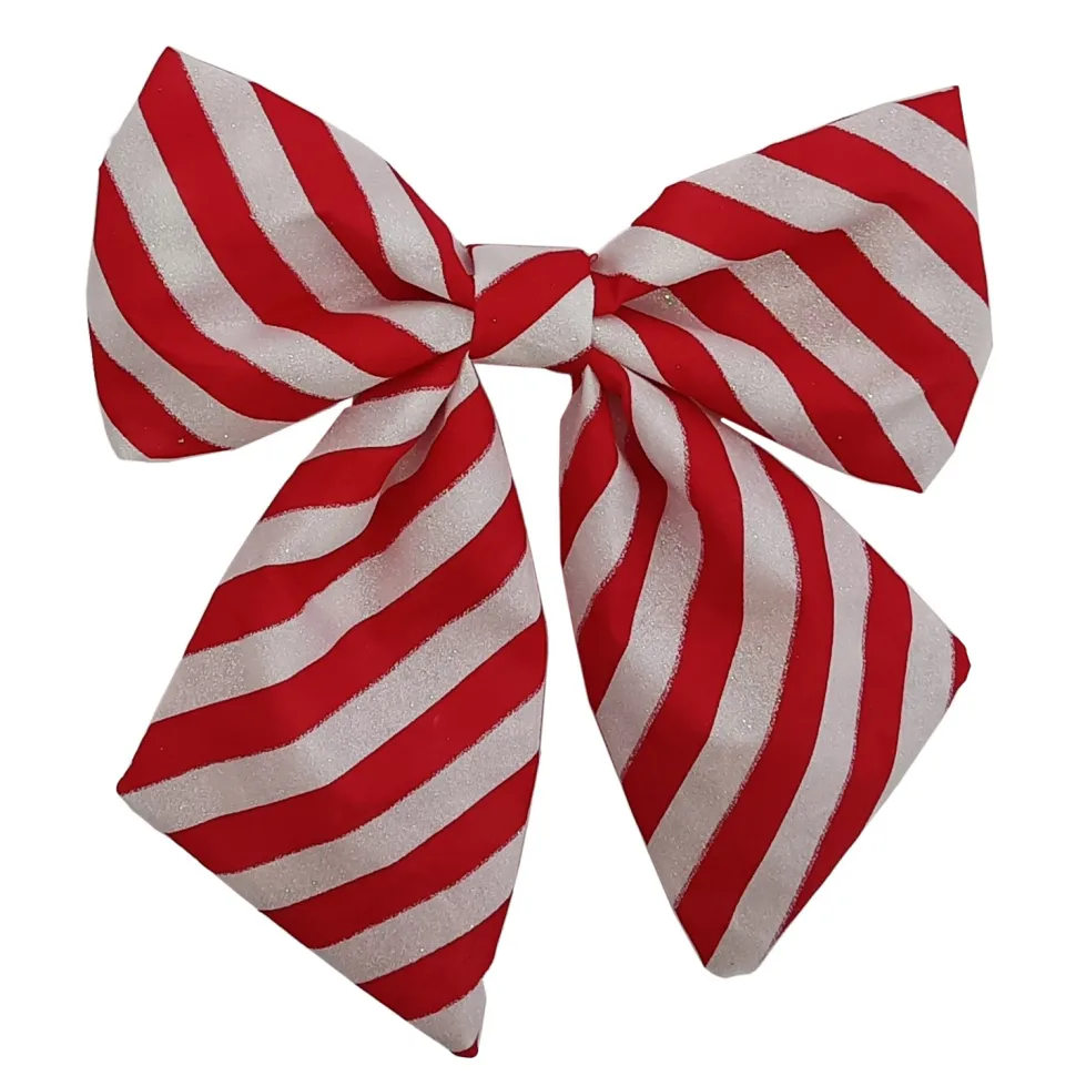 BOW SPONGE/FABRIC 8.5″ CANDY CANE STRIPE