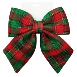 BOW SPONGE/FABRIC 8.5″ RED/GREEN PLAID