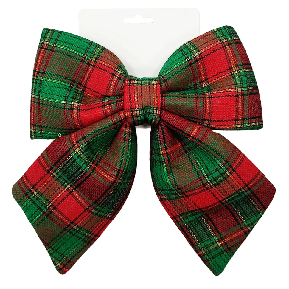 BOW SPONGE/FABRIC 8.5″ RED/GREEN PLAID