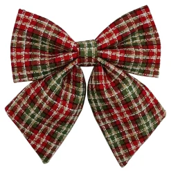 BOW SPONGE/FABRIC 8.5″ RED/GREEN/BEIGE PLAID
