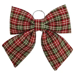 BOW SPONGE/FABRIC 13″ RED/GREEN/BEIGE PLAID