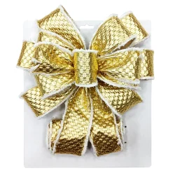 BOW TREE TOPPER 11″ X 31″ SHINY GOLD WITH VELVET TRIM