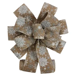 BOW TREE TOPPER 11″x31″ BURLAP W/ WHITE SNOWFLAKE