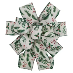 BOW TREE TOPPER 11″x31″ GREEN W/ HOLY BERRY
